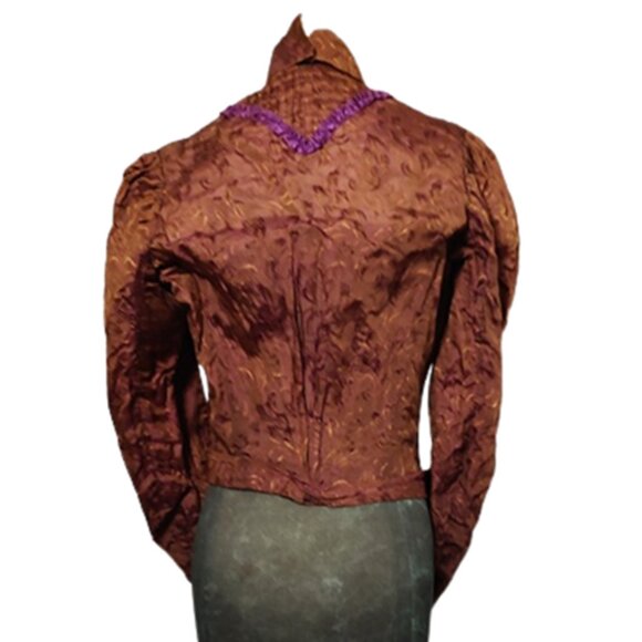 Antique Victorian Copper Silk Bodice With Purple Trim For Study Or Pattern Only - Picture 2 of 8
